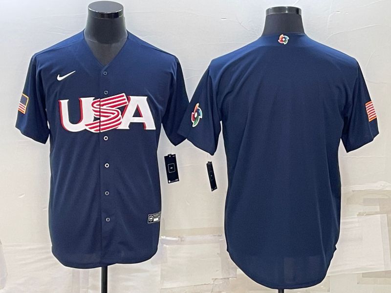 Men 2023 World Cub USA Blank Blue Nike MLB Jersey6